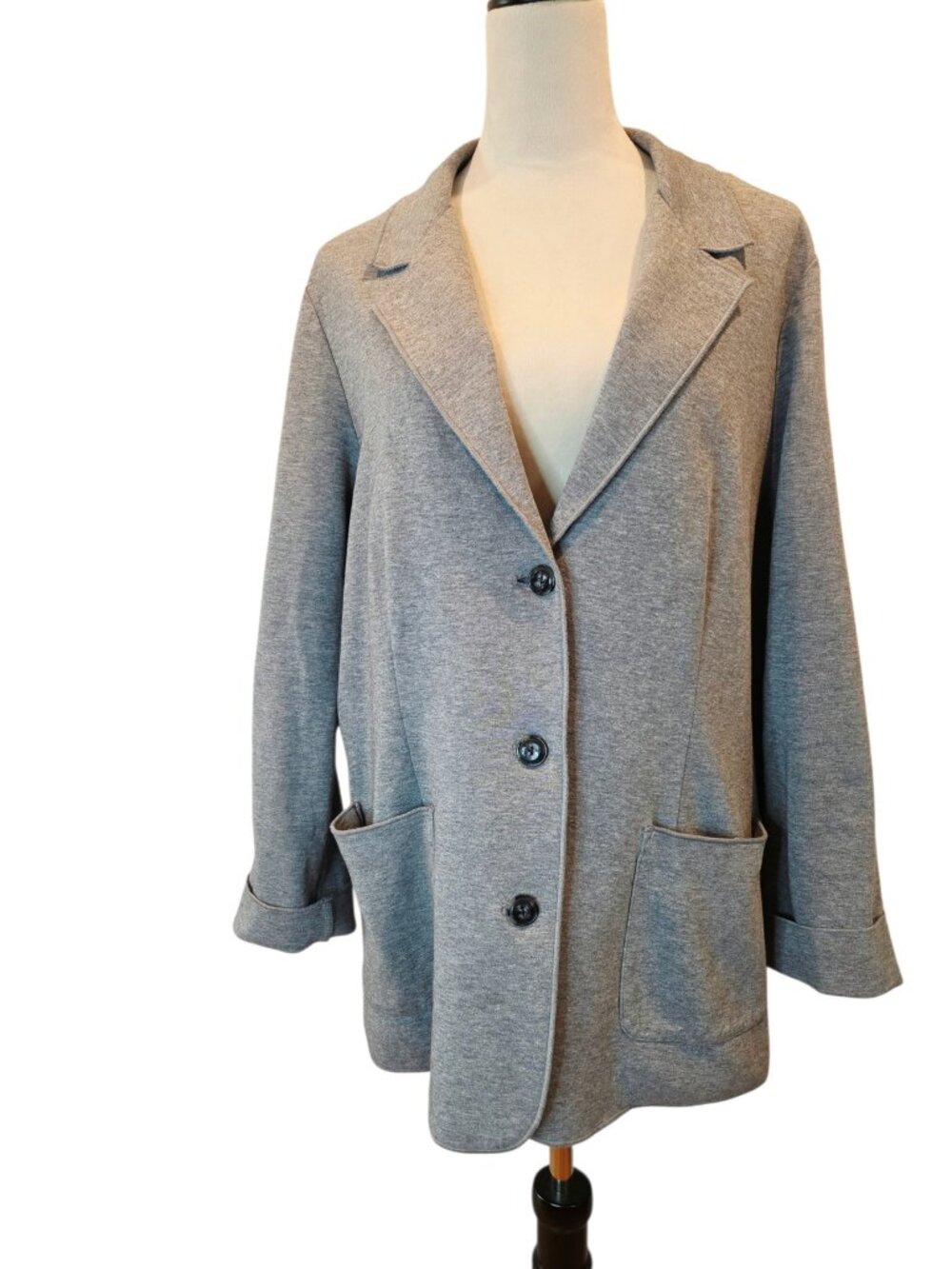 J JILL Knit Blazer Heather Gray Notch Collar Soft Ponte Jacket Women's XL